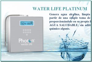 WATER LIFE PLATINUM Genera agua alcalina, limpia y benéfica a partir de una simple toma de agua potable, proporcionándole en su propio hogar. AGUA SALUDABLE, sin aditivos ni proceso químico alguno.
