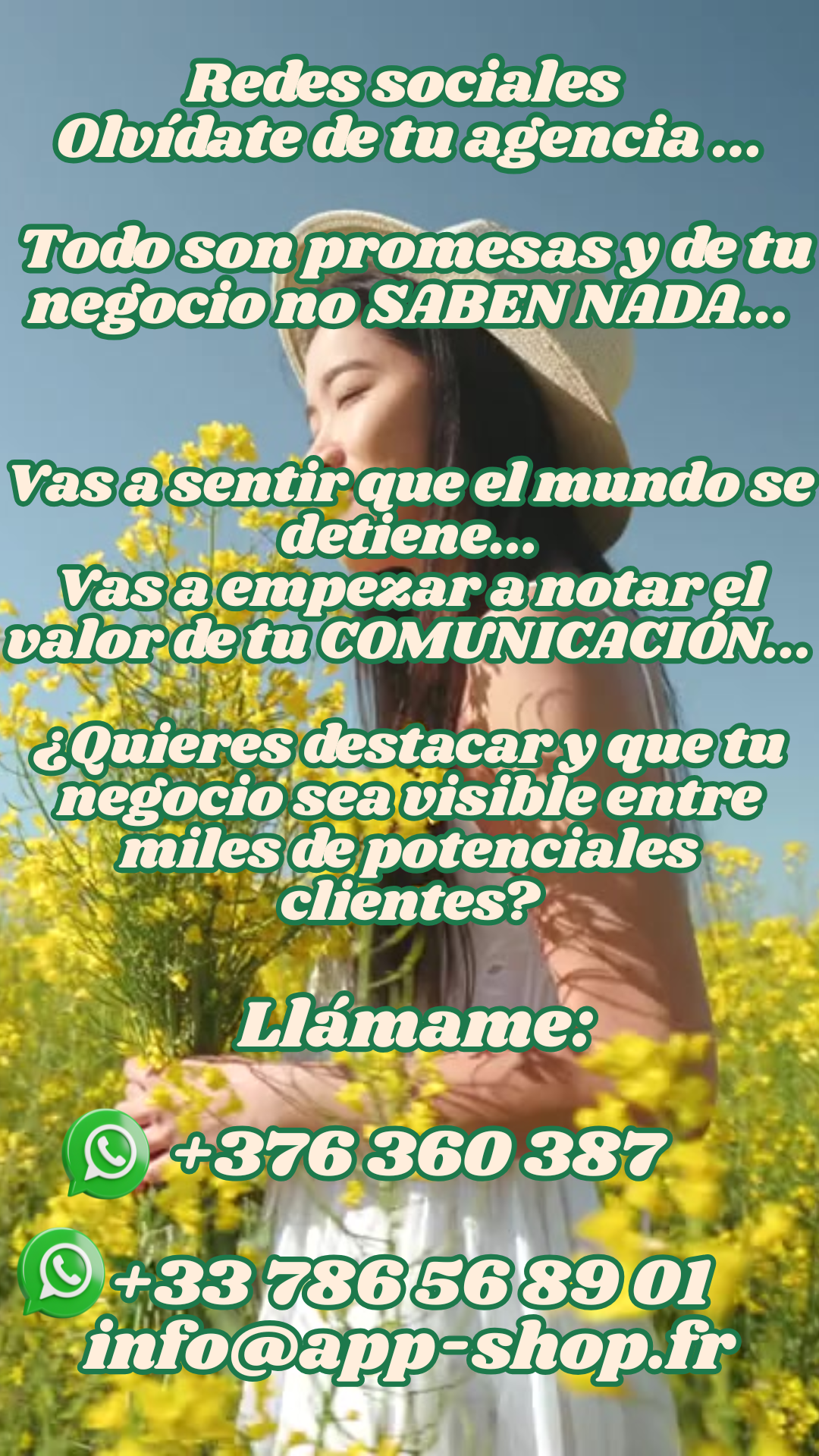 🚫 ¿Harto de tu agencia de marketing? No estás solo. Promesas vacías, reseñas infladas, logos de marcas en sus webs que ni son clientes (Te podría dar varias webs en las que pasa esto… reseñas inexistentes y empresas que ni les conocen)… Y lo peor: no conocen tu negocio. Ni tu sector. Ni tus clientes. Y de marketing… solo saben lo que les enseñó un gurú en un curso exprés. 📉 ¿Resultados? Cero. 📸 ¿Fotos bonitas? Sí. 🎥 ¿Vídeos espectaculares? También. Pero sin estrategia, no venden nada. 💡 El marketing real combina: ✅ Estrategia offline ✅ departamento de ventas ✅ Marketing digital con experiencia. Y eso multiplica tus resultados por un 200 %. 🔍 ¿Quieres saber si una agencia es fiable? – Pide referencias reales – Verifica sus clientes – No te conformes con reseñas de 4,9 sin fuente 📣 Tu comunicación es tu activo más valioso. Haz que se note. Haz que funcione. 📲 ¿Quieres destacarte entre miles de negocios? ¿Quieres que tu marca sea visible y rentable? Llámame: 📞 +376 360 387 📞 +33 786 56 89 01 📧 info@app-shop.fr #MarketingReal #ComunicaciónEstratégica #MarketingConResultados #AgenciasQueNoFuncionan #NegociosConVisibilidad #VentasYMarketing #MarketingOfflineOnline #EstrategiaDeVerdad #EmpresasQueCrecen #MarketingSinFalsasPromesas #AppShopMarketing #ConsultoríaEmpresarial #MarketingDirecto #NegociosInteligentes #HazQueTuMarcaBrille